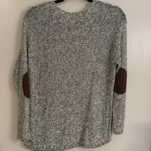 RDI Gray V-Neck Sweater with Brown Elbow Patches